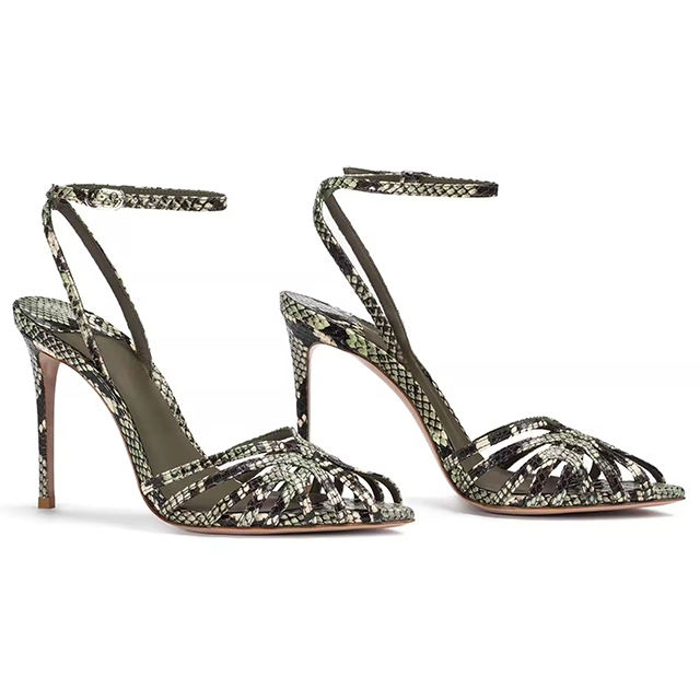 Zelina Green Snakeskin Stiletto Sandals