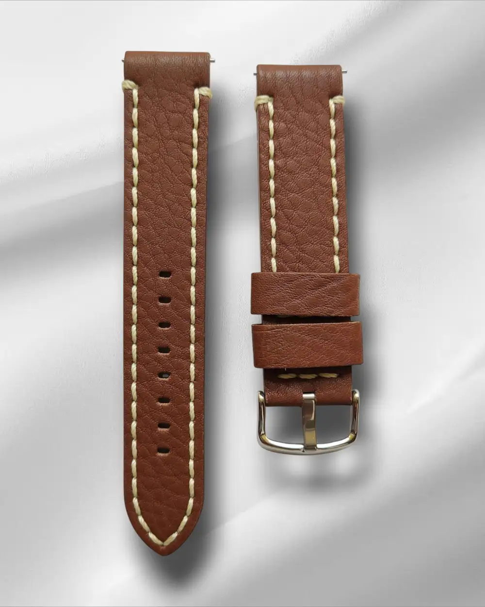 Refined Quick Release Stitched Tang Buckle Bullhide Leather Watch Strap