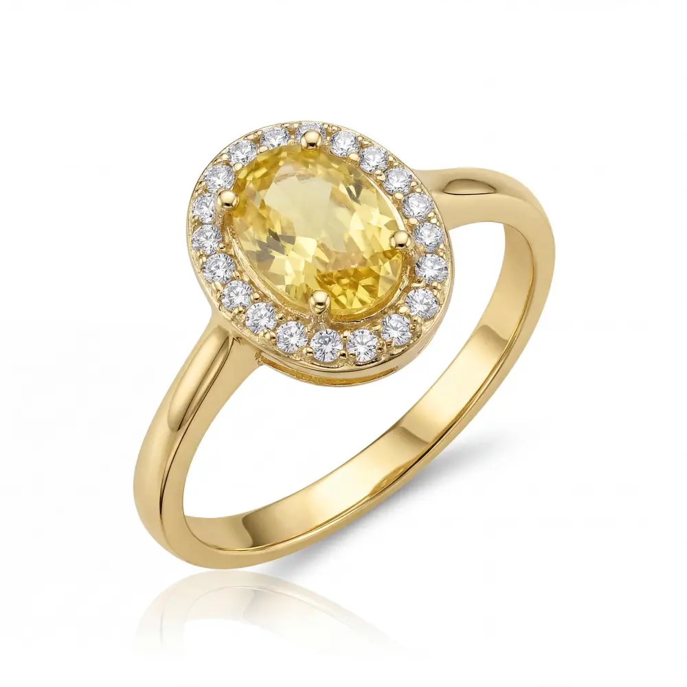 Simulated Citrine Oval Halo Ring