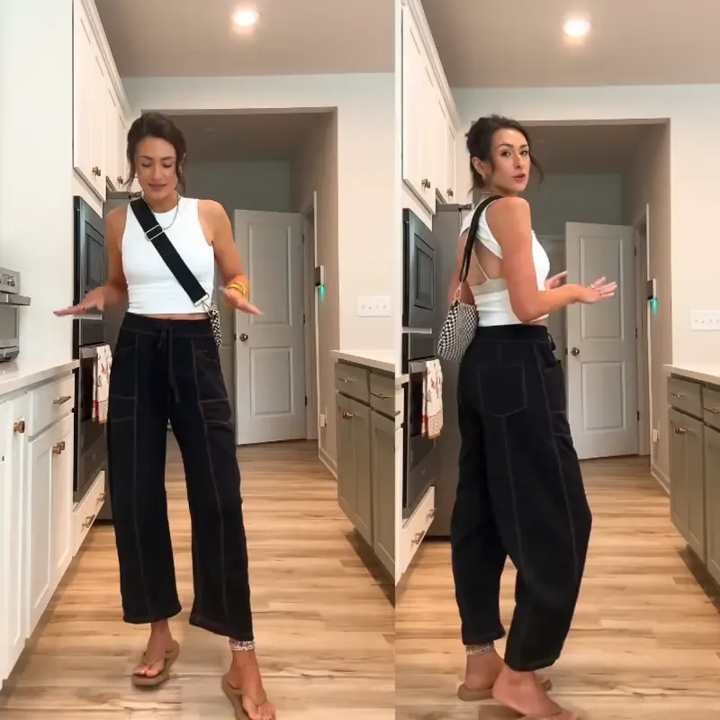 9PACKWomen'S Baggy Barrel Pants Wide Leg LoungeDrawstring Sweatpants With Pockets Minimalist BottomsCasual Style Comfortable Breathable