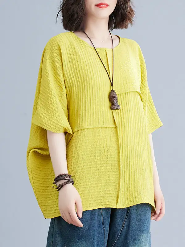 Batwing Sleeve Relaxed Panel Detail Round Neck T-Shirt
