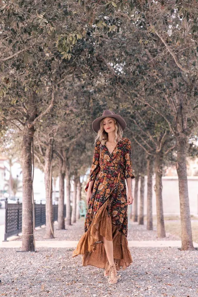 Floral Vintage Irregular Maxi Wrap Dress