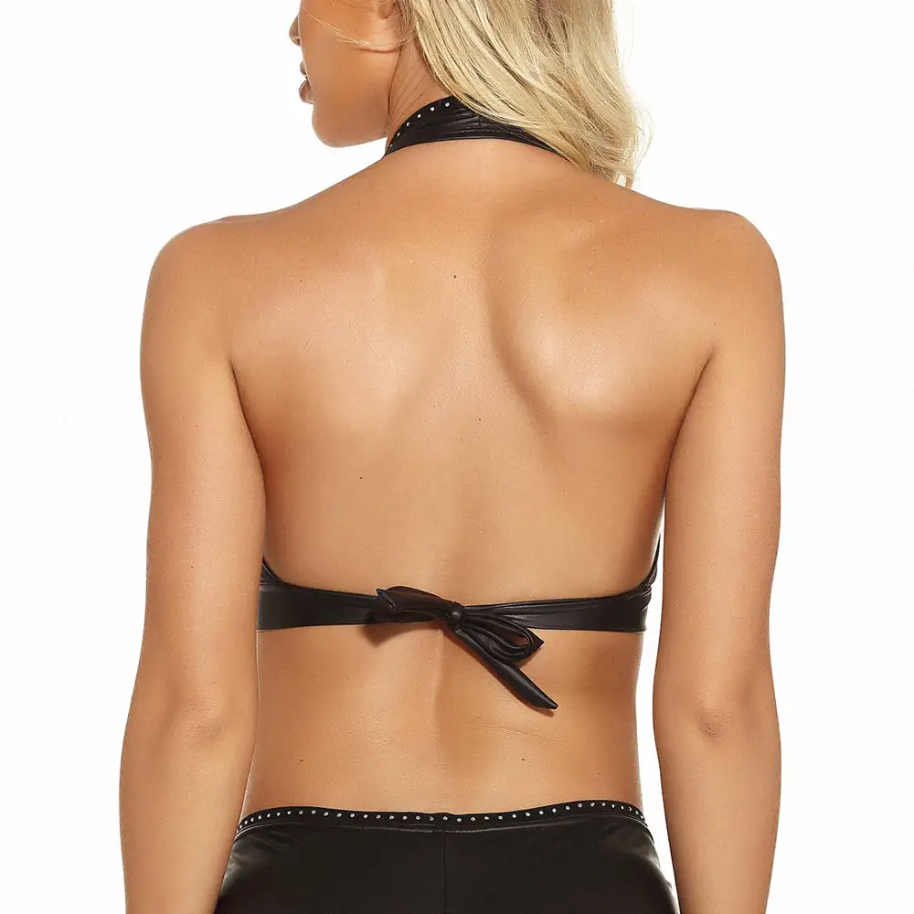 Faux-Leather Rhinestone Everyday Bra