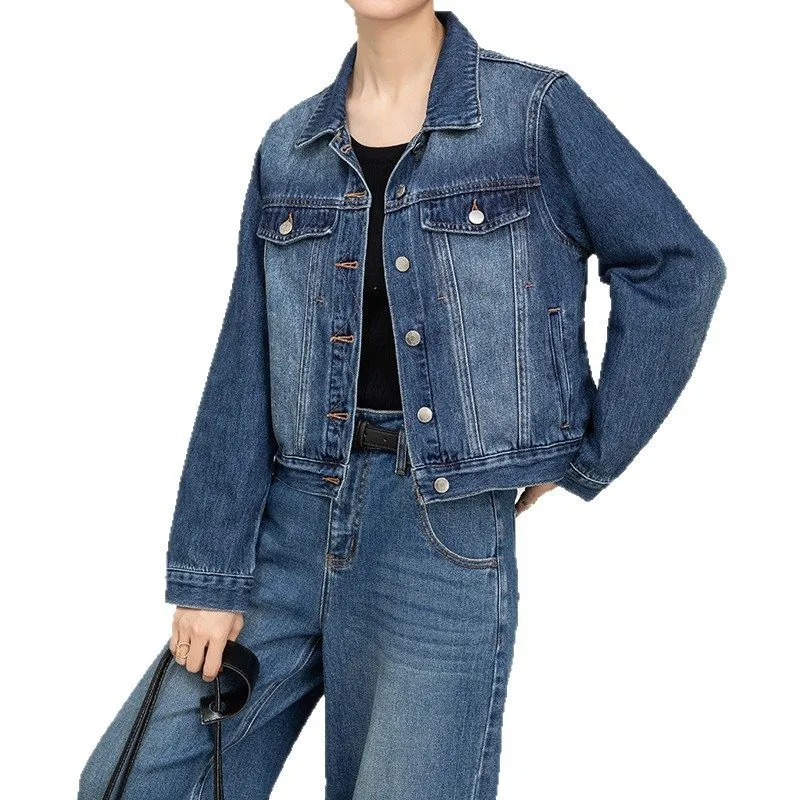 Structured Denim Casual Outerwear Jacket