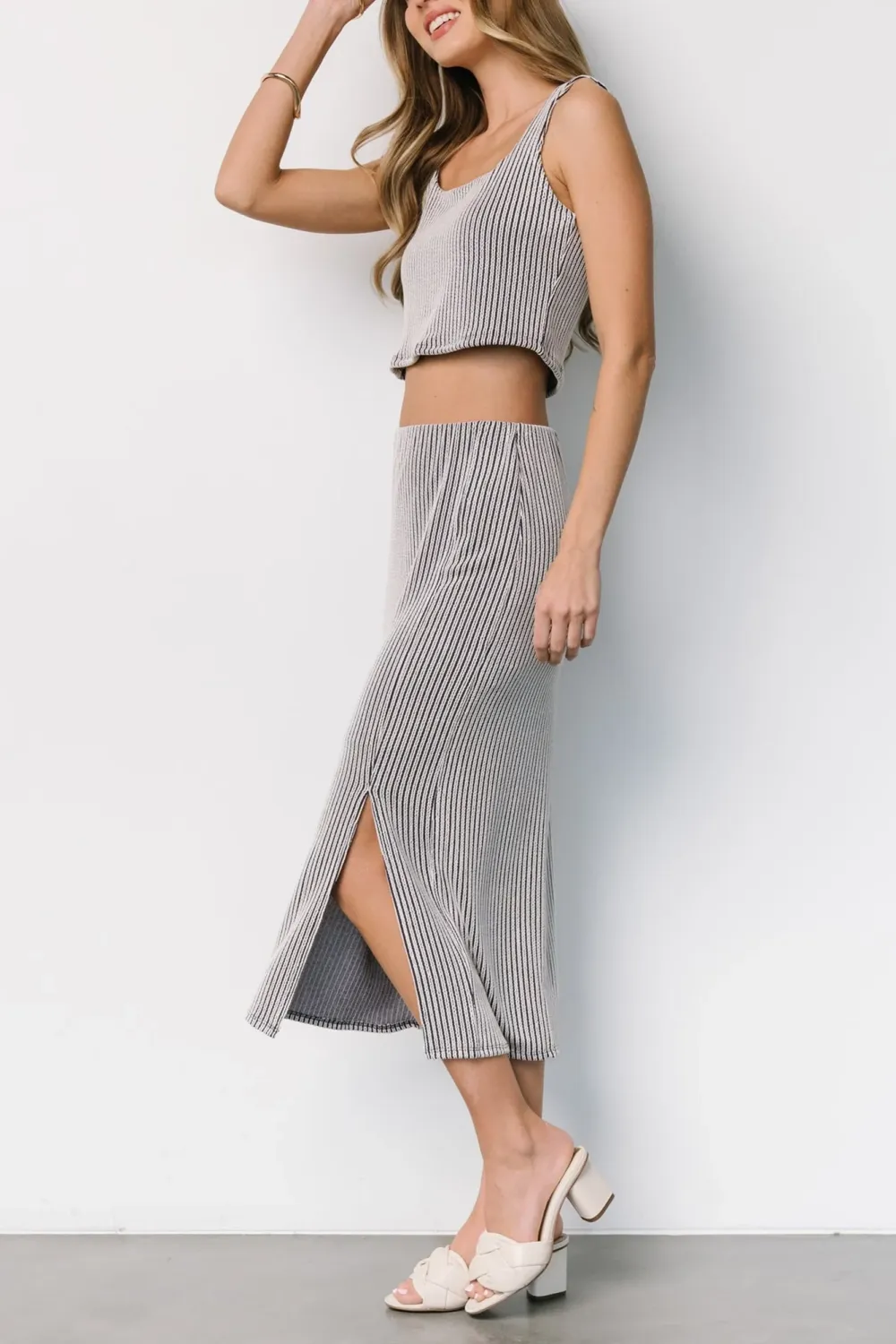 Classic Temperament Stripes Slit Skirt