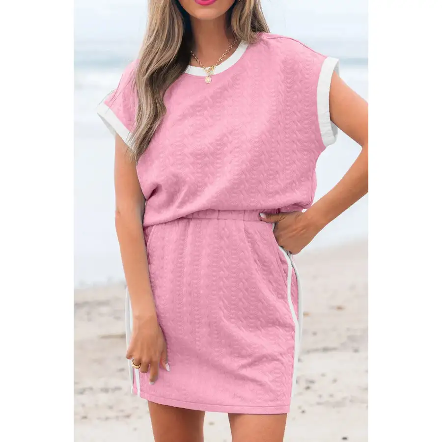 Textured Round Neck Top and Skirt Set