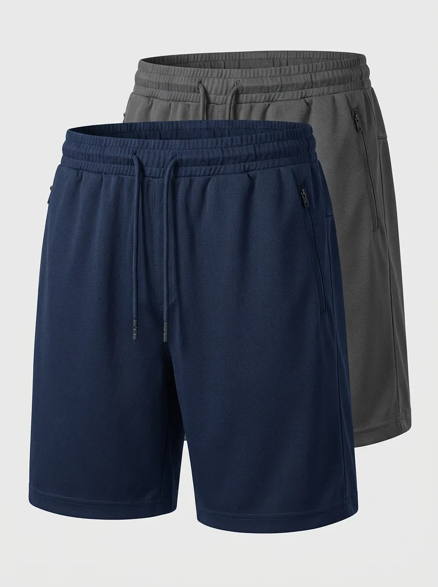 Mesh Zipper-Pocket Training Two-Pack Athletic Shorts