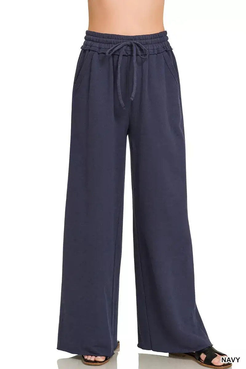 Drawstring French Terry Wide Leg Sweatpants Pants