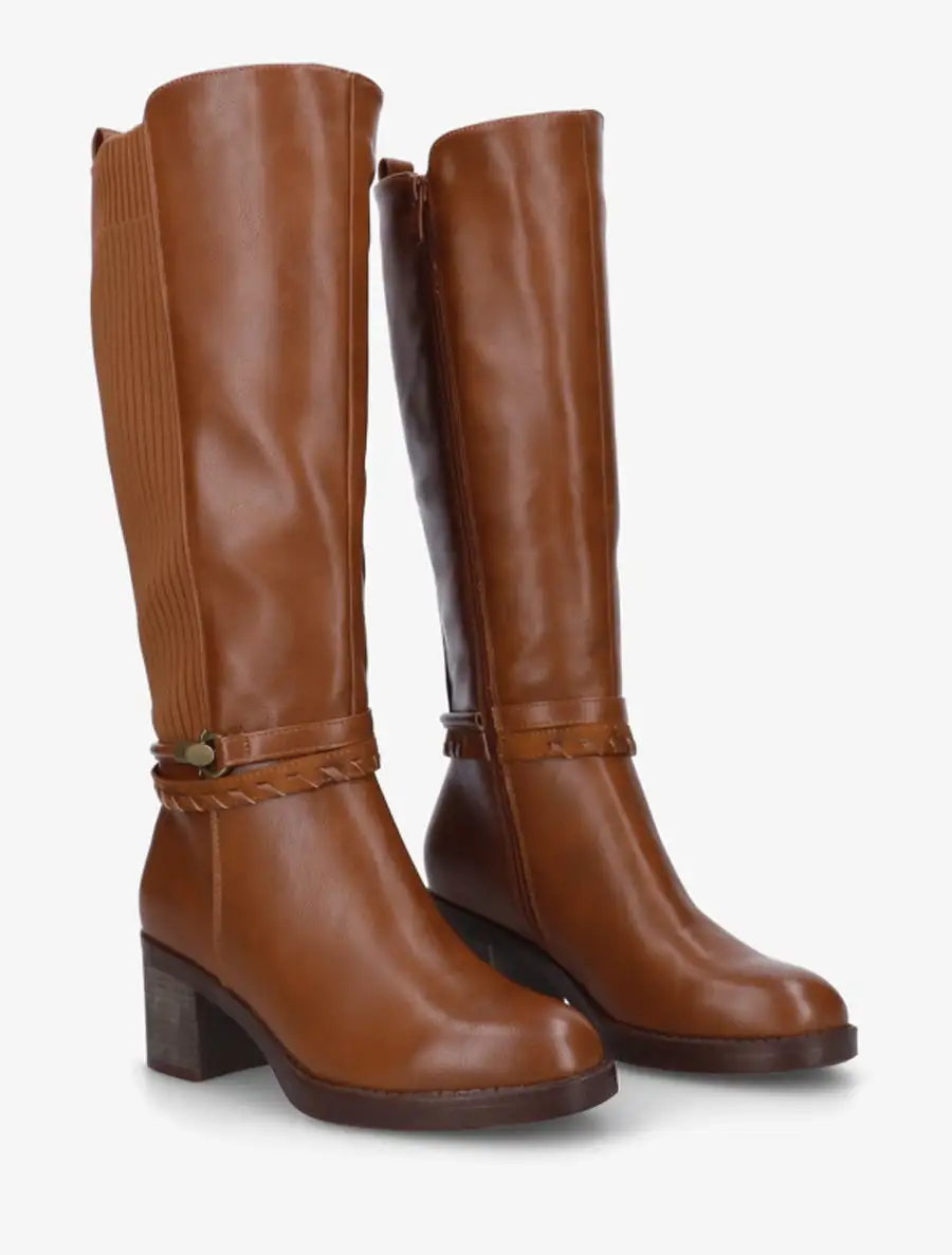 Classic Sleek Block Heel Faux Leather Knee High Boots