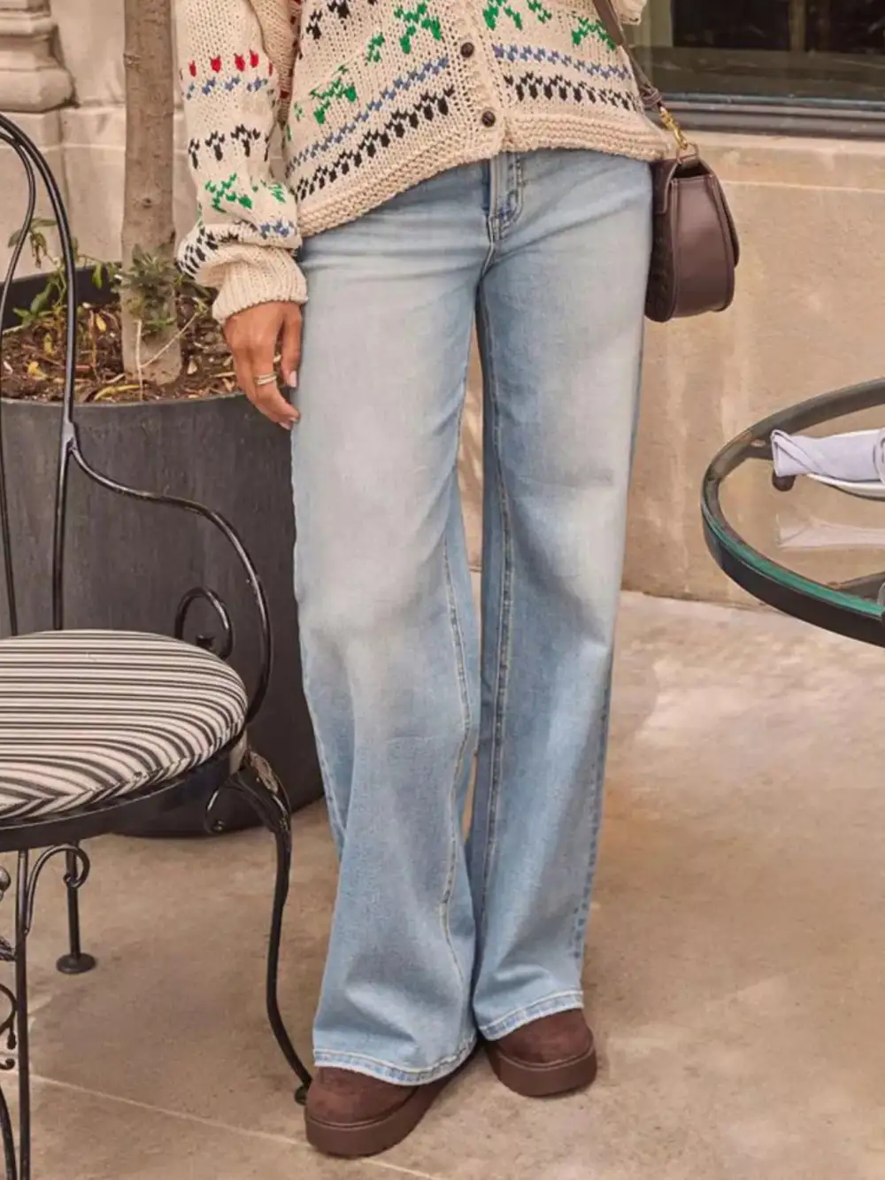 Wide Leg Washed Denim Jeans