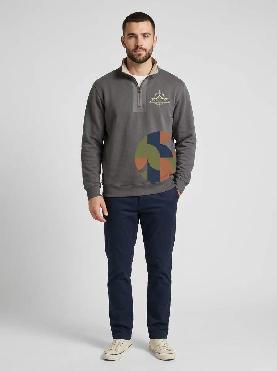 Men's Summit Outdoor Mountain Geometric Graphic Quarter-Zip-Neck Sweatshirt