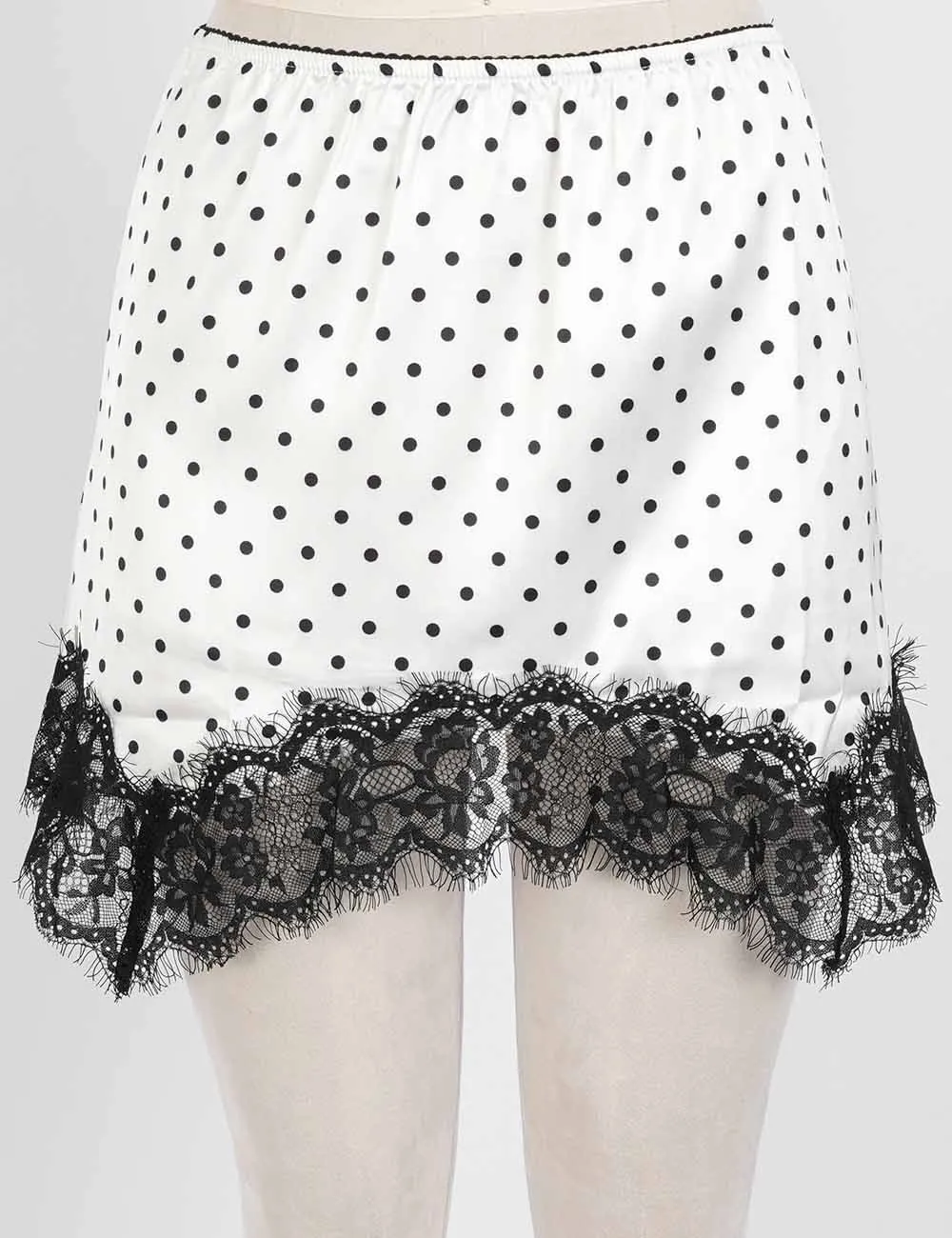 Chic Satin Polka Dot Lace Trim Mini Skirt