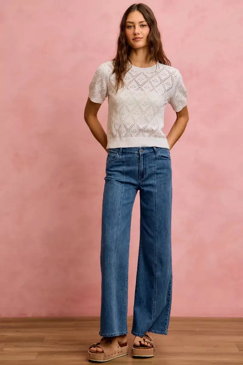 Mid Rise Seam Detail Stretch Denim Jeans