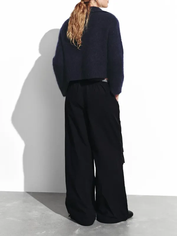 Women's Black And Blue Checkered Wide-Leg Pants With A Casual Style