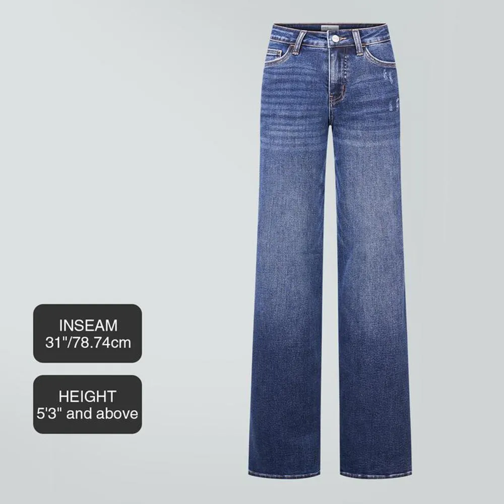 Women's Mid-Rise Baggy Jeans - Stretchy, Distressed, Comfortable Denim - Plus & Regular Sizes