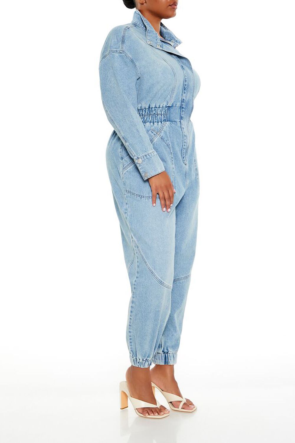 Plus Size Denim Funnel-Neck Jumpsuit