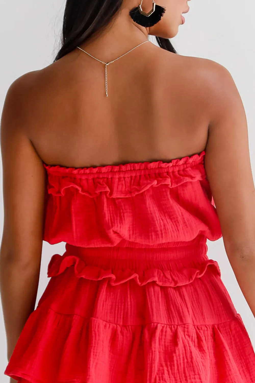 On The Sidelines Linen Strapless Mini Dress