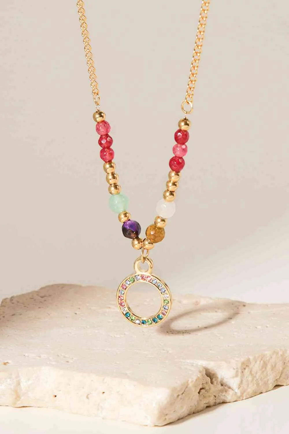 K Plated Hoop Pendant Necklace