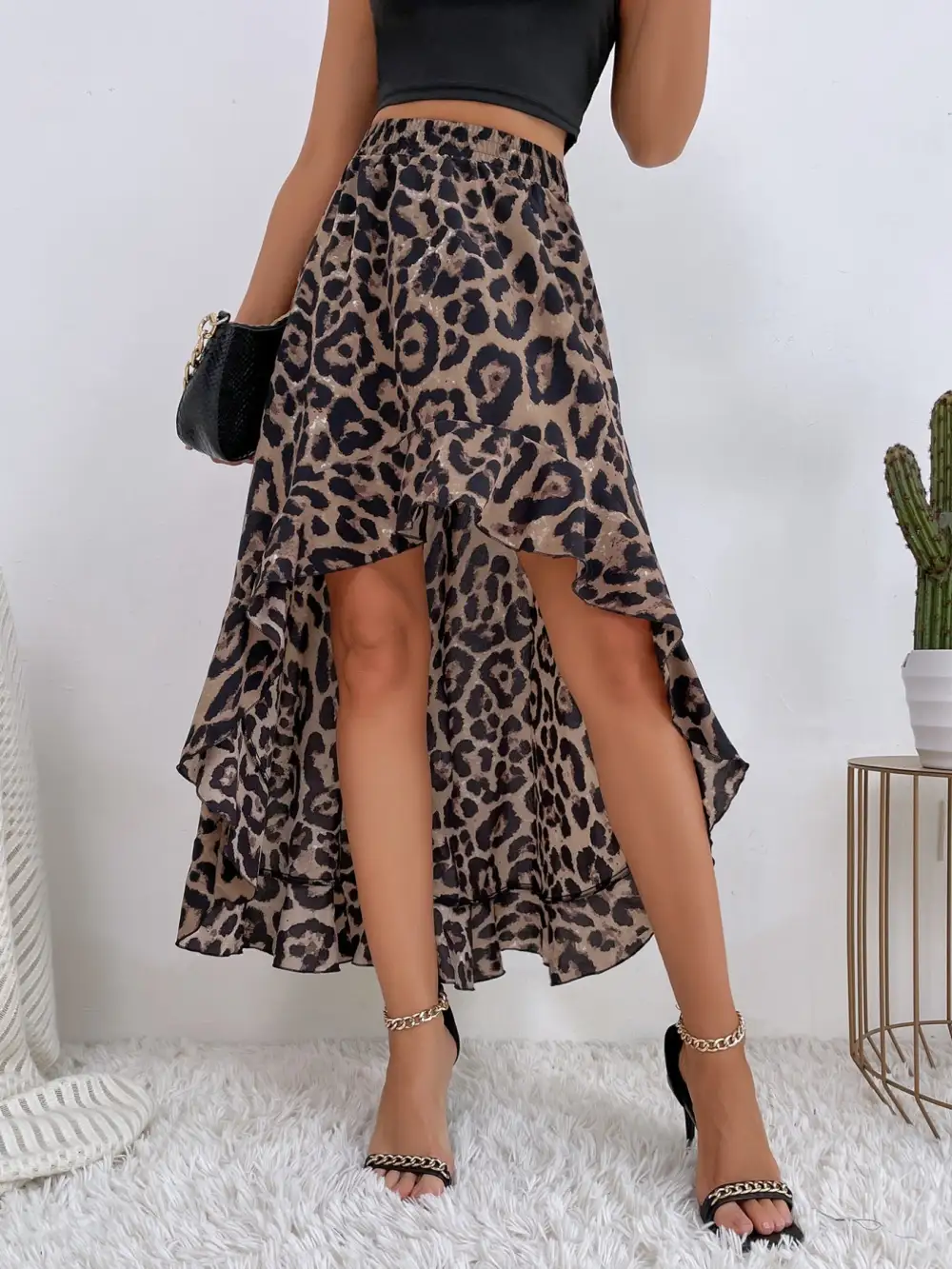 Print Ruffle Hem High-low Skirt