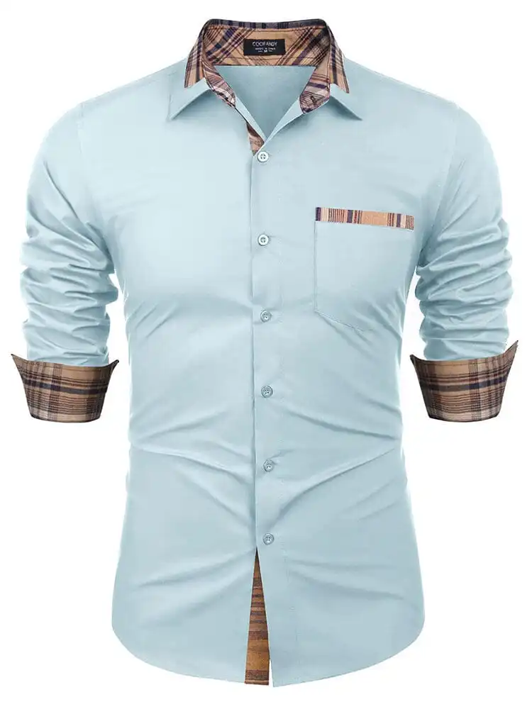 Cotton Plaid Collar Button Down Shirt