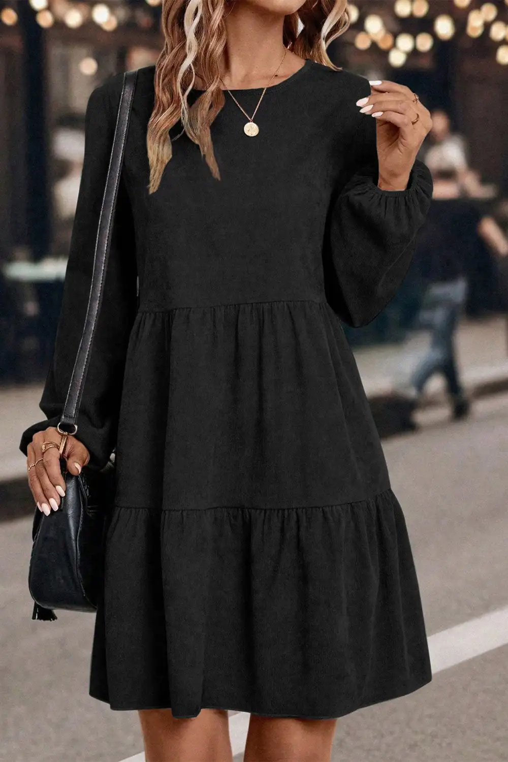 Tiered Lantern Sleeve Mini Dress