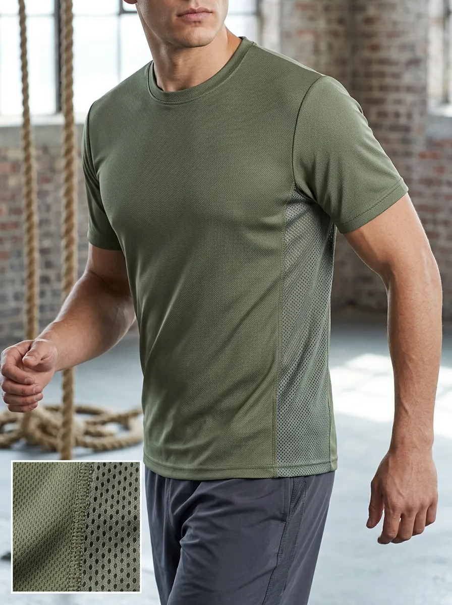 Men's Athletic Fitness Mesh Side Panel T-Shirt