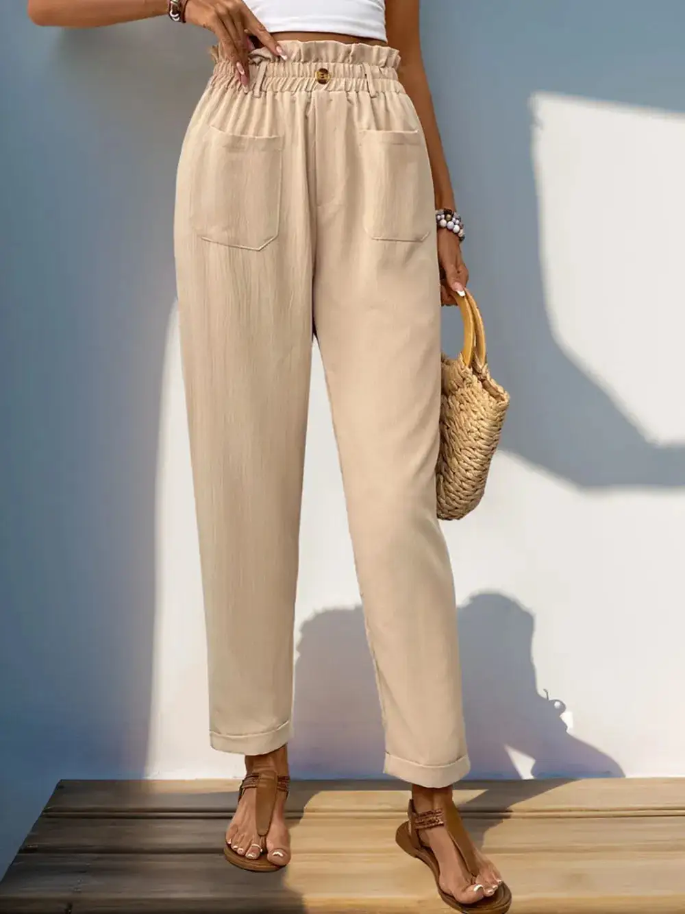 Clean High Waist Pocket Detail Pants
