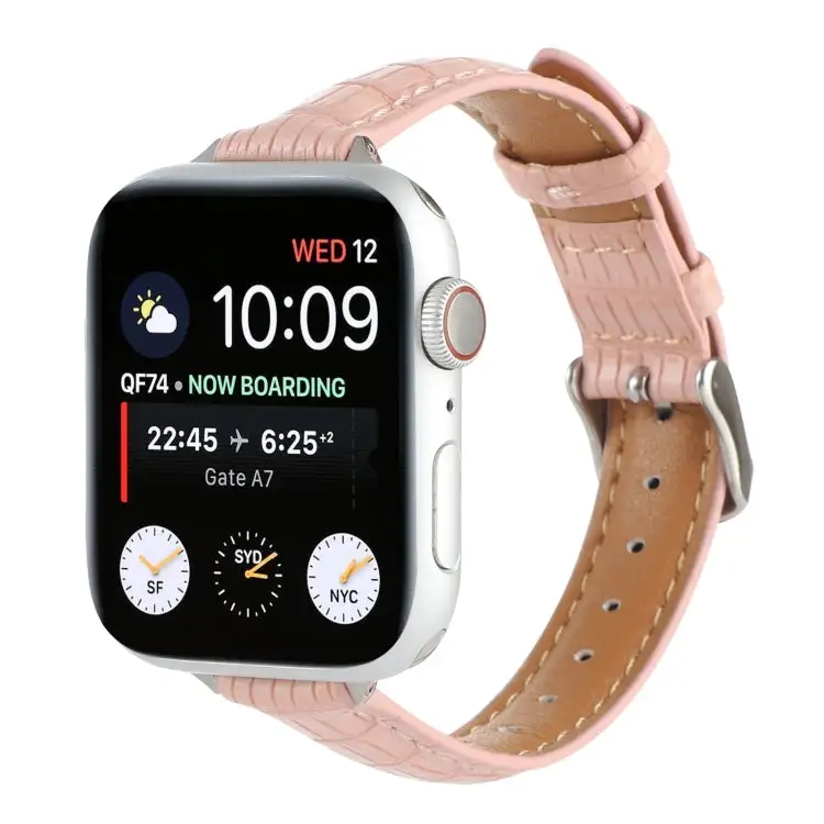 Slim Crocodile Leather Watch Band for Watch SE 44 mm - Pink