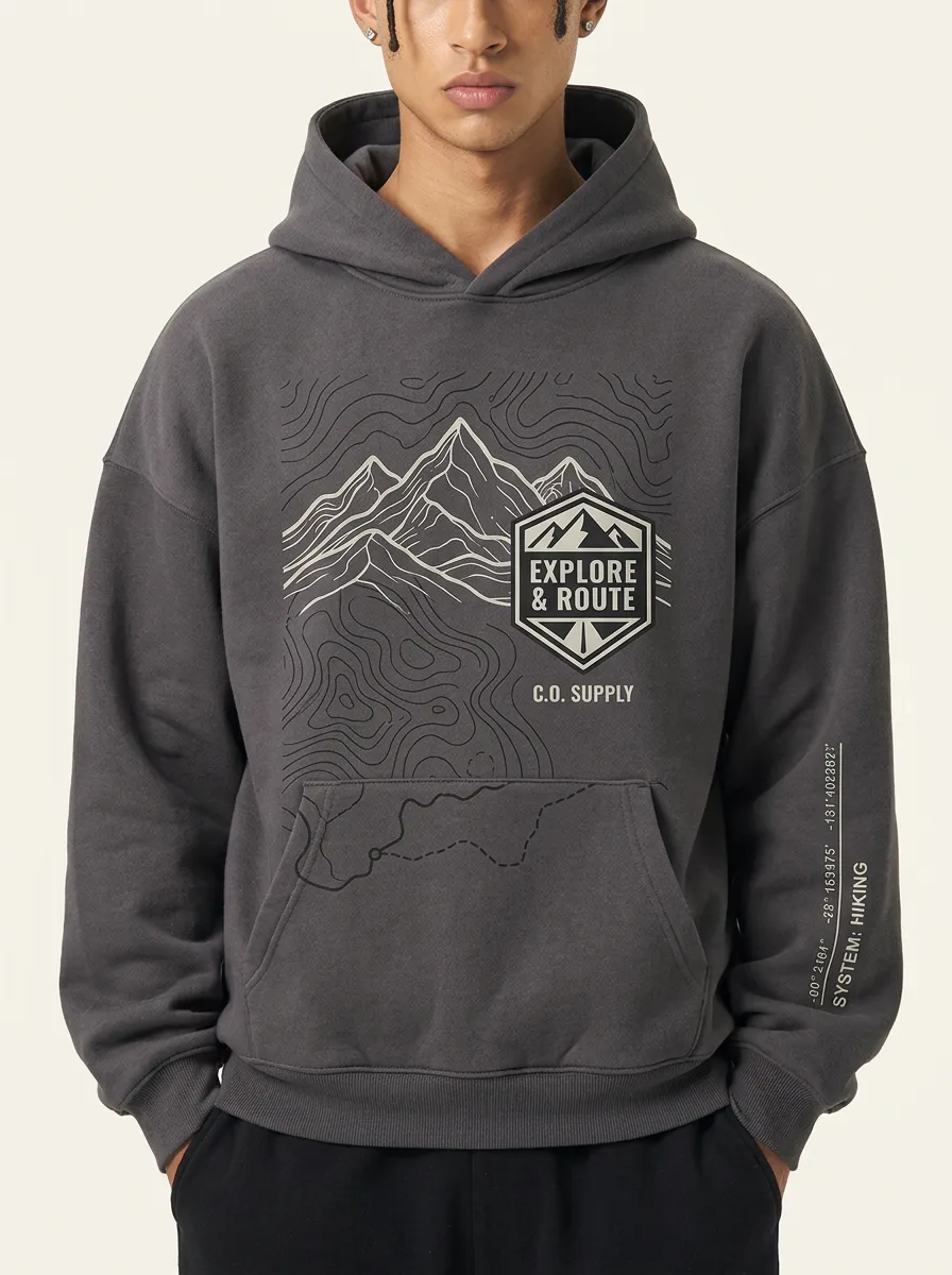 Men's Mountain Trail Topographic Graphic Hoodie