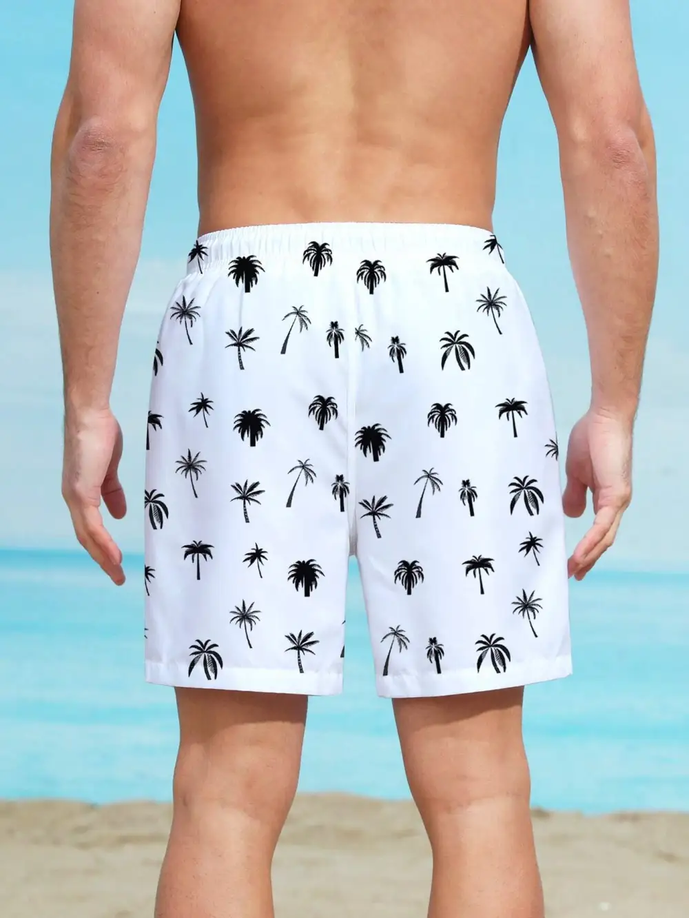 Men's Coastal Coconut Tree Print Swim Trunks