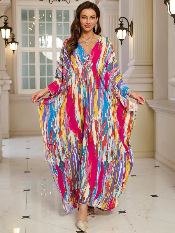 Women’s Boho Maxi Kaftan Dress – Long Sleeve Beach & Vacation Outfit