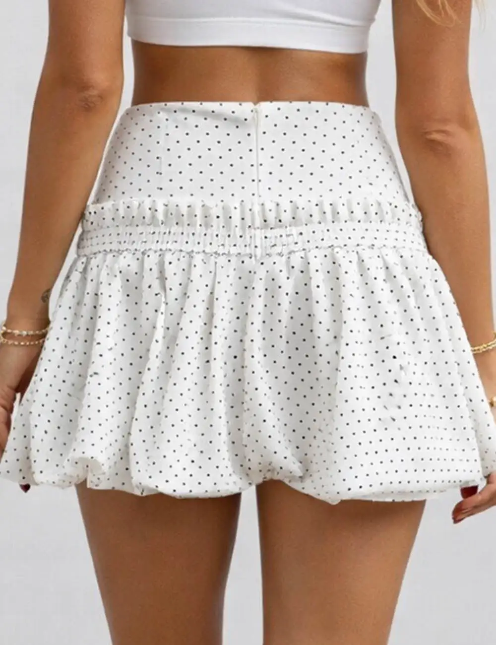 Polka Dot Color Block Puff Mini Skirt