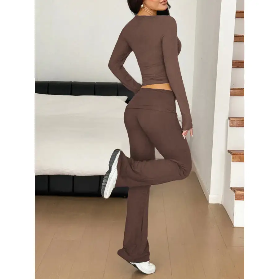 Long Sleeve Crop Top and Bootcut Pants Set