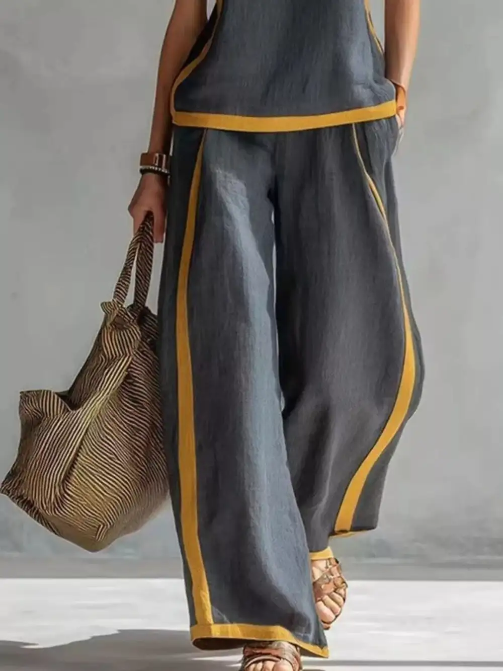 Sleeveless Tank Top and Wide Leg Pants Set