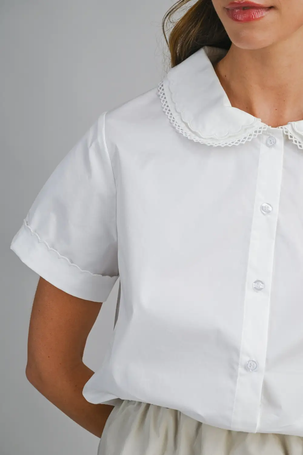 Scallop Lace Collar Blouse - Off