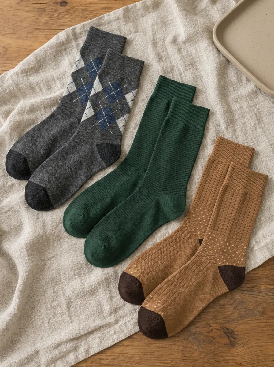 Men's Vintage Style Argyle Ribbed Polka Dot Printed Socks 3-Pack