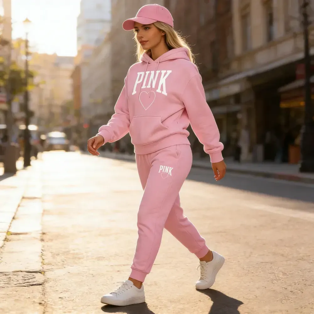 🔥Last Day 89% OFF🔥Women's Pink Heart Print Tracksuit