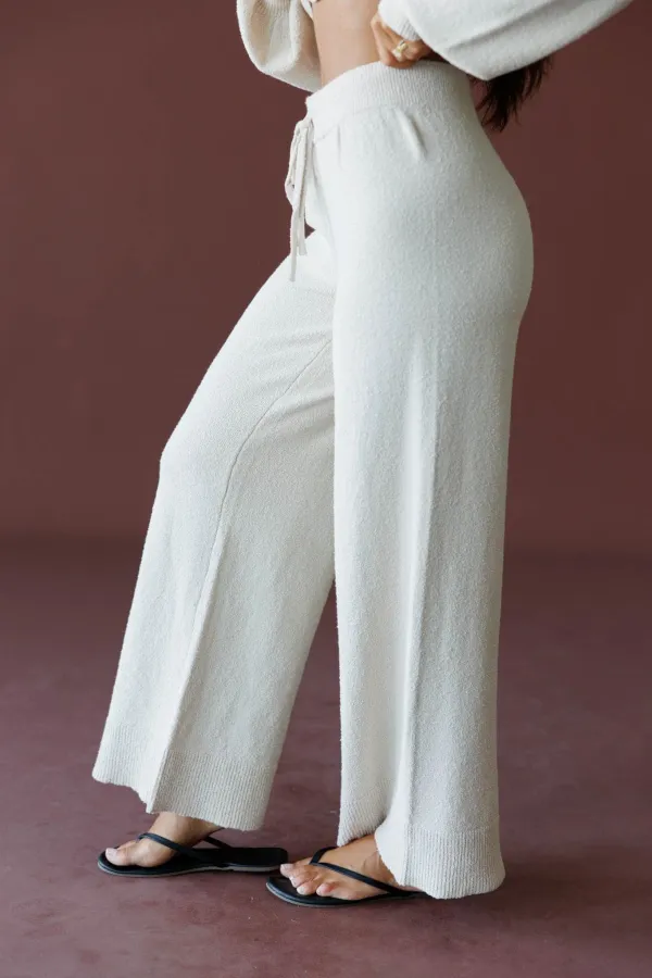 Knit Elastic-Waist Tie-Waist Wide-Leg Pants