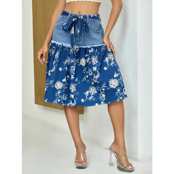 Denim Skirt with Frayed Hem Detail