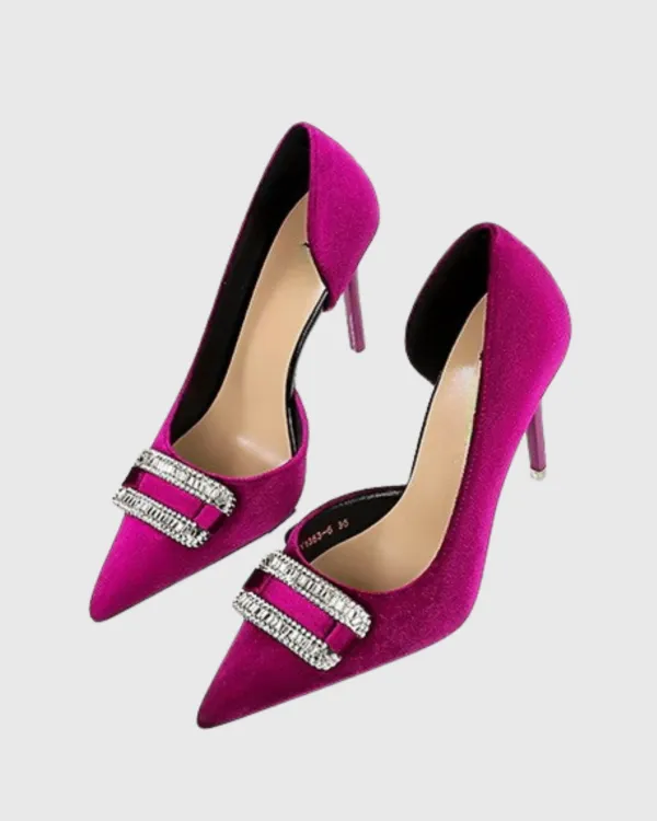 Rhinestone Side Cut Pumps in Fuchsia