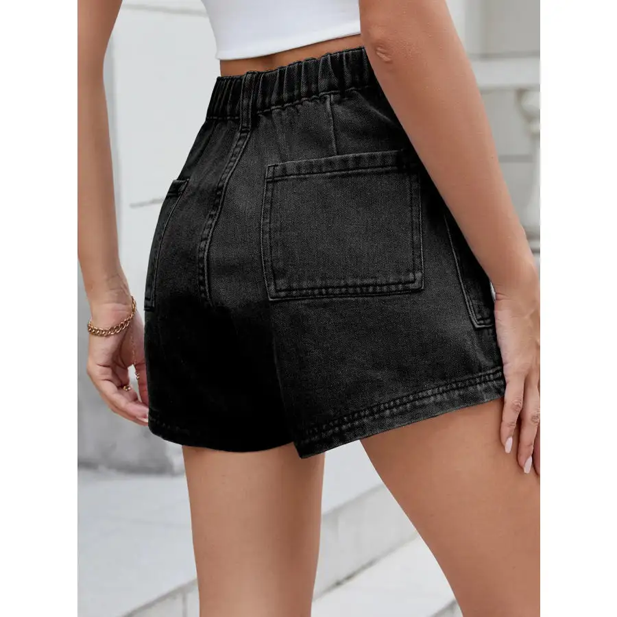 High Waist Cargo Denim Shorts
