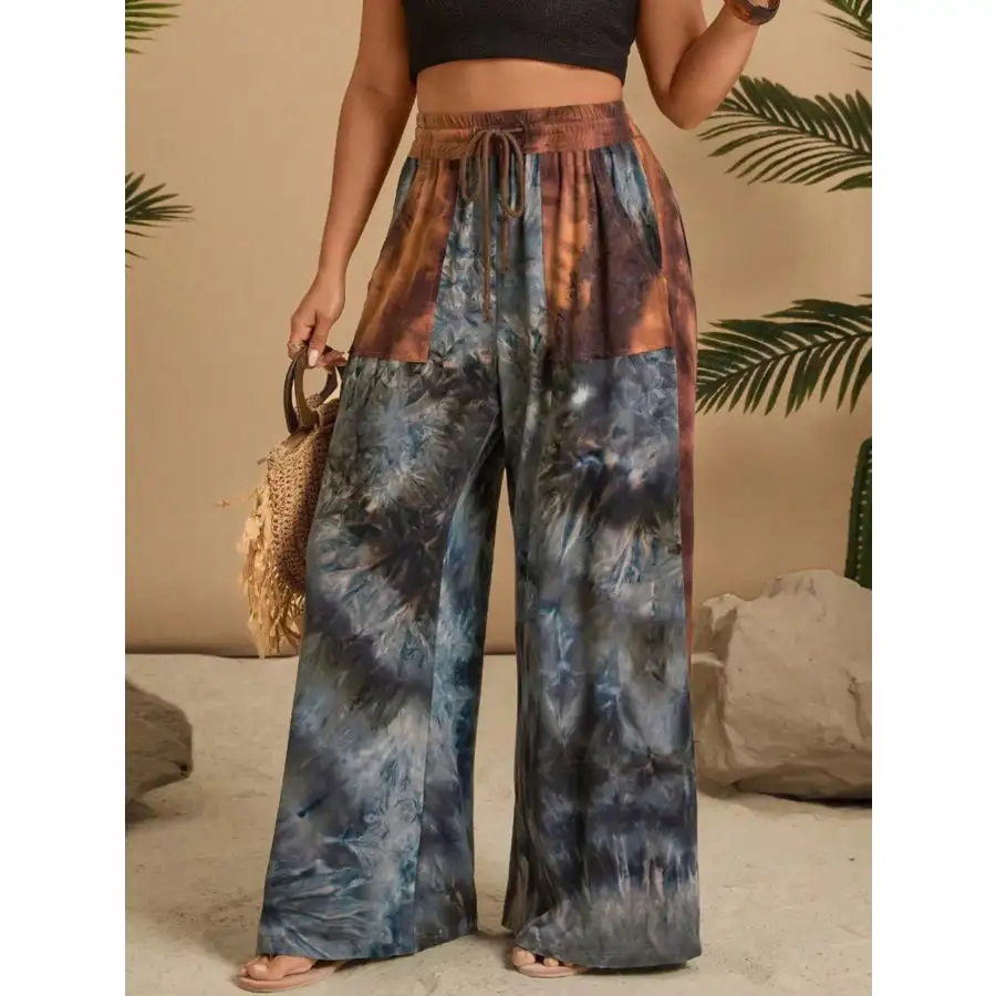 Full Size Tie Dye Wide Leg Casual Pants Plus Size