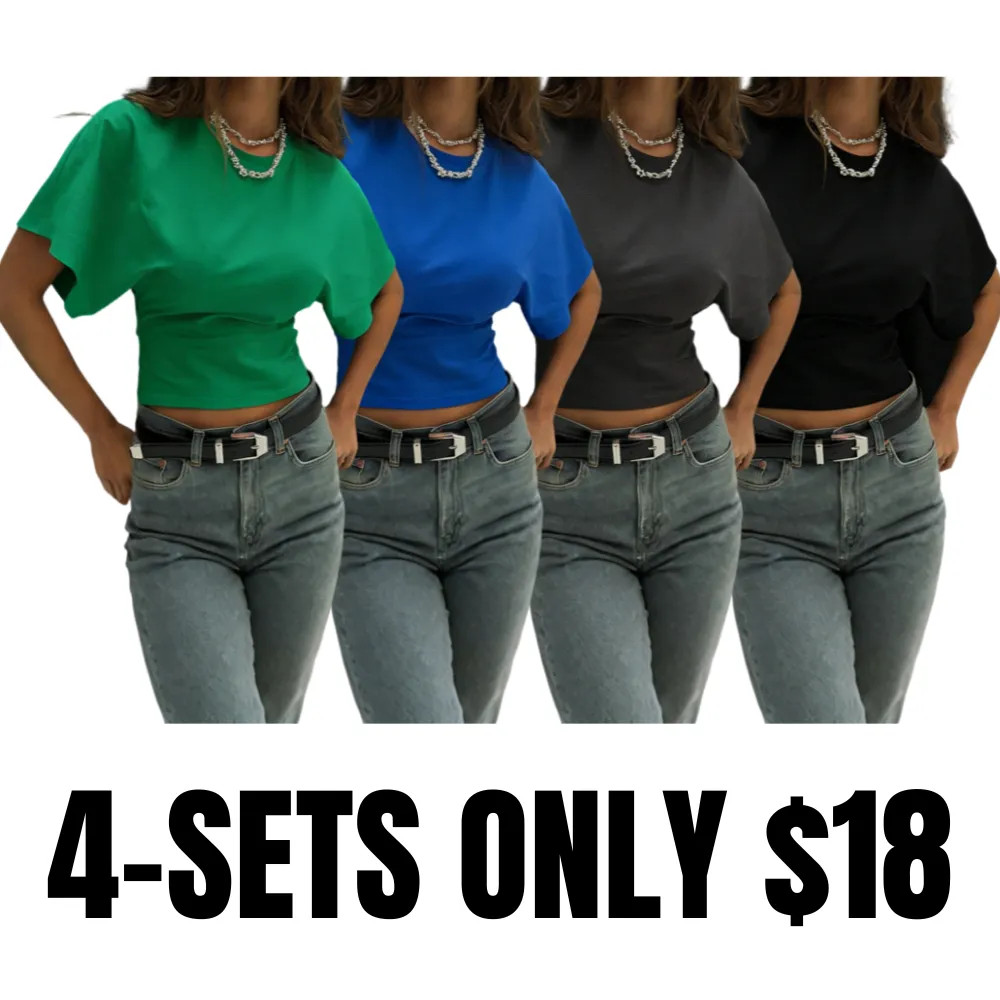 Women's Solid Color Crop Tee, Casual Half Sleeve Round Neck T-shirt