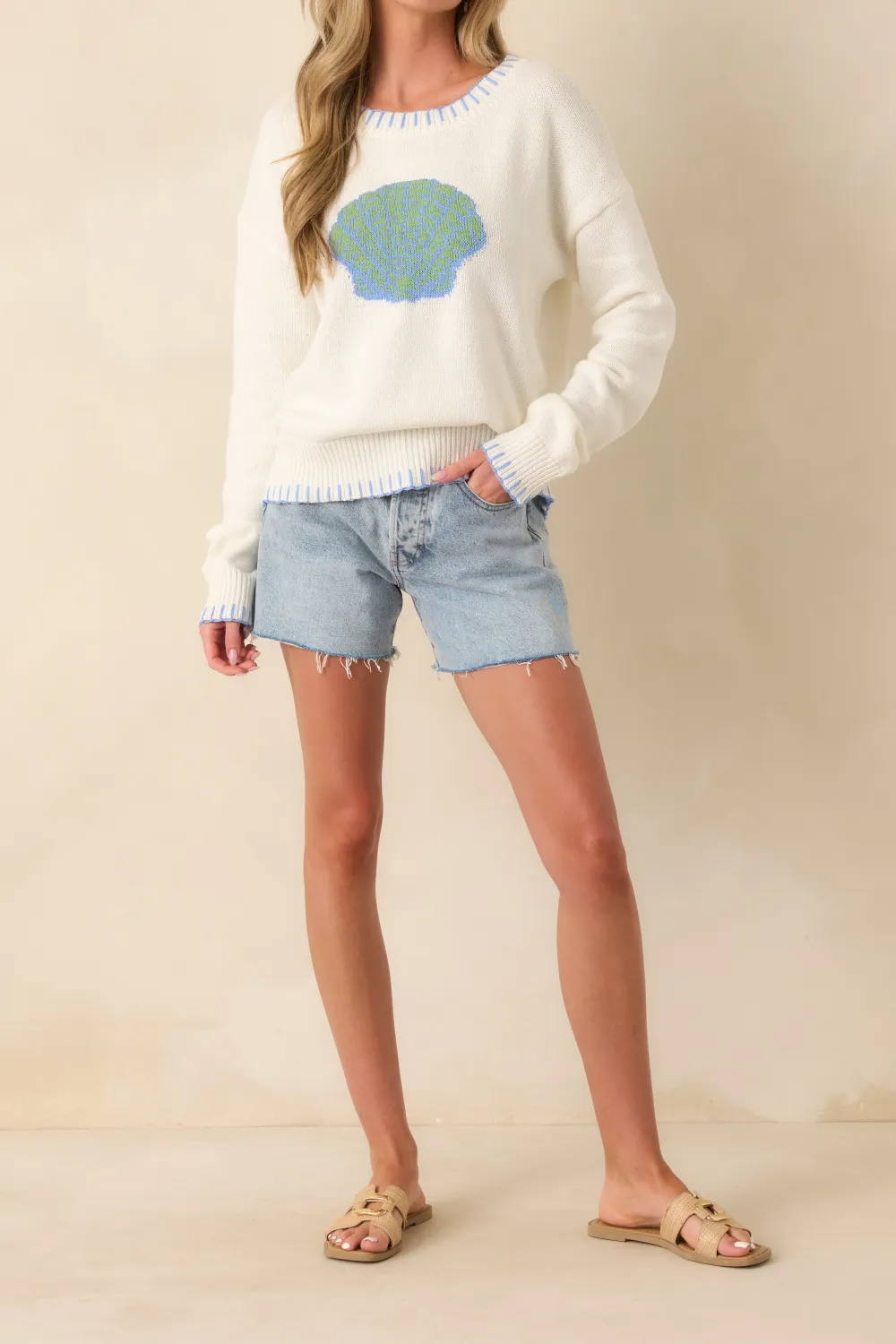 White Shell Island Graphic Crew Neck Sweater