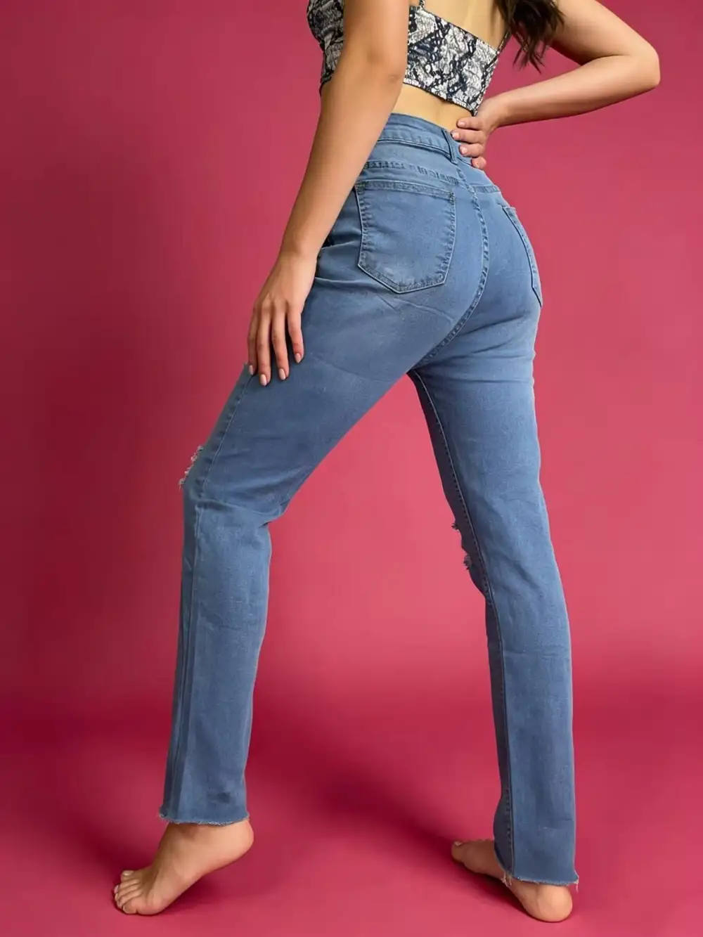 Soft High Waist Distressed Denim Jeans