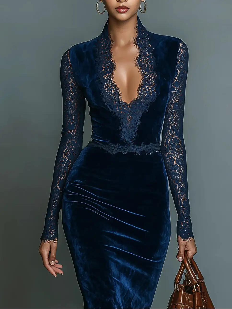 Lace V Neck Midi Dress