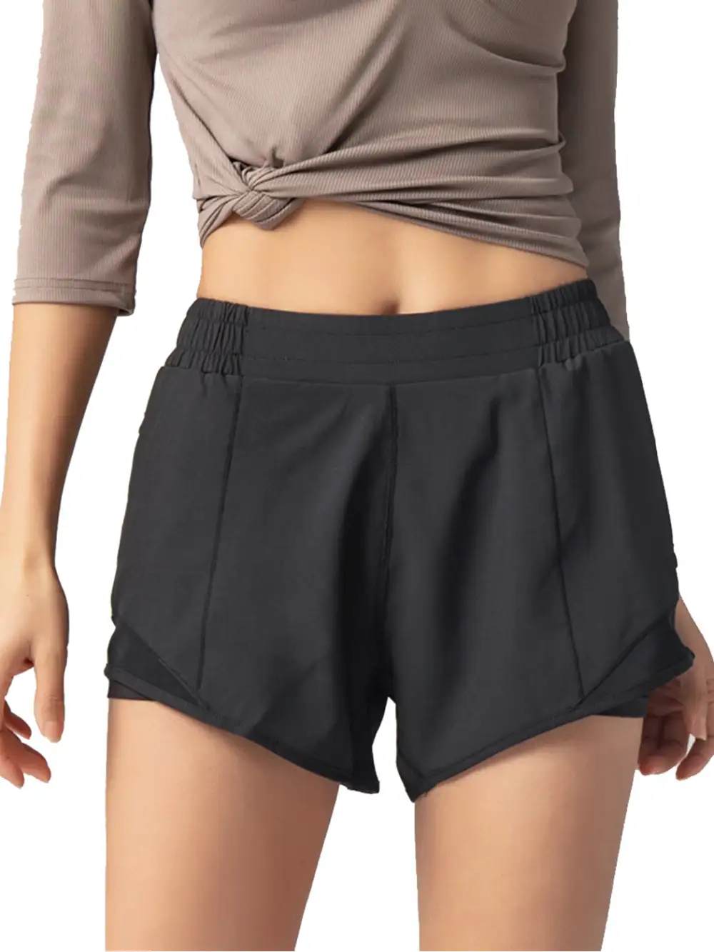 Elastic-Waist Pocketed Lightweight Stretch Running Shorts