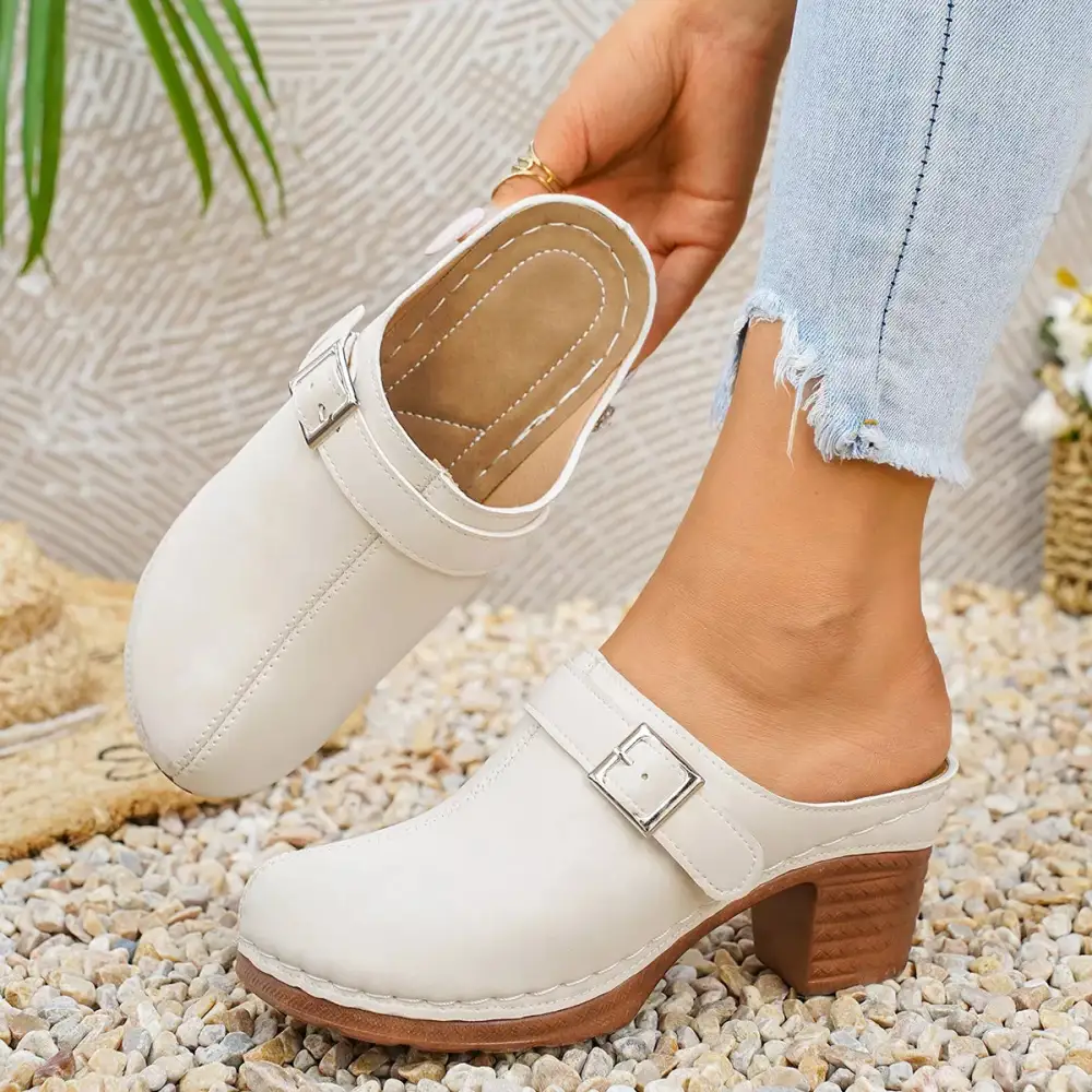 Textured Round Toe Block Heel Sandals