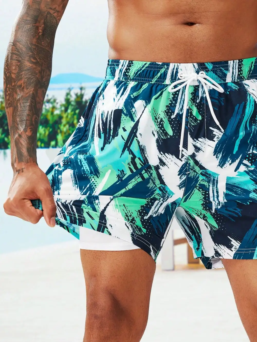 Men's Brush Print Swim Trunks