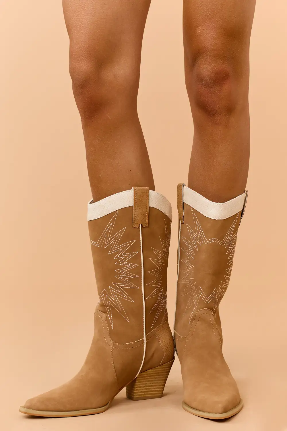Copper Faux Suede Embroidered Cowboy Boots